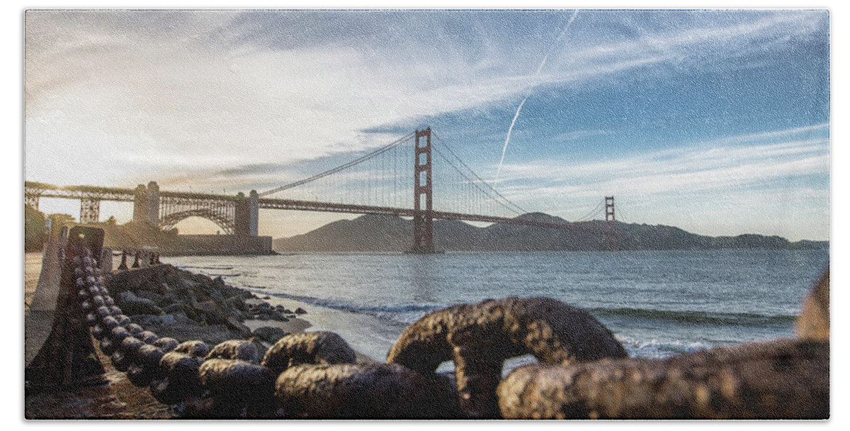 Bridge Over Bath Towel featuring the photograph San Francisco 03 by Aloke Design