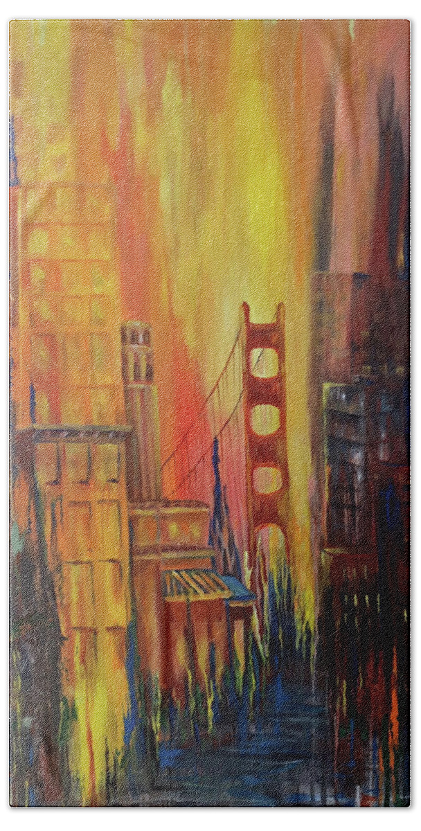City Bath Towel featuring the painting San Francisco Abstraction by Barbara Landry