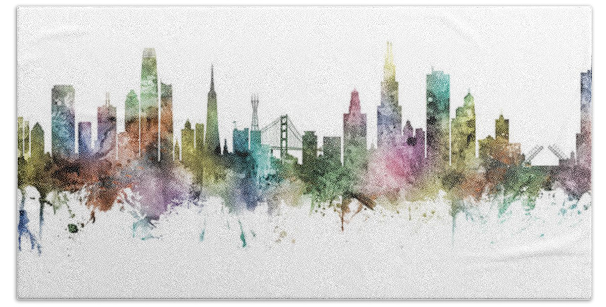 Chicago Hand Towel featuring the digital art San Francisco and Chicago Skyline Mashup by Michael Tompsett