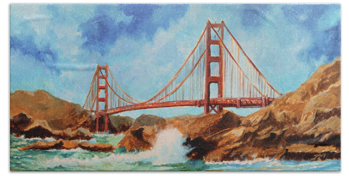 San Francisco Hand Towel featuring the painting San Francisco Golden Gate by Sv Bell