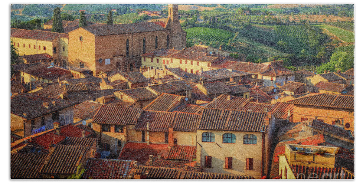 Europe Hand Towel featuring the photograph San Gimignano from Above by Inge Johnsson