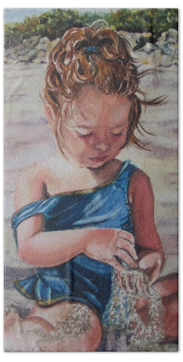 Beach Hand Towel featuring the painting Sand by Karen Ilari