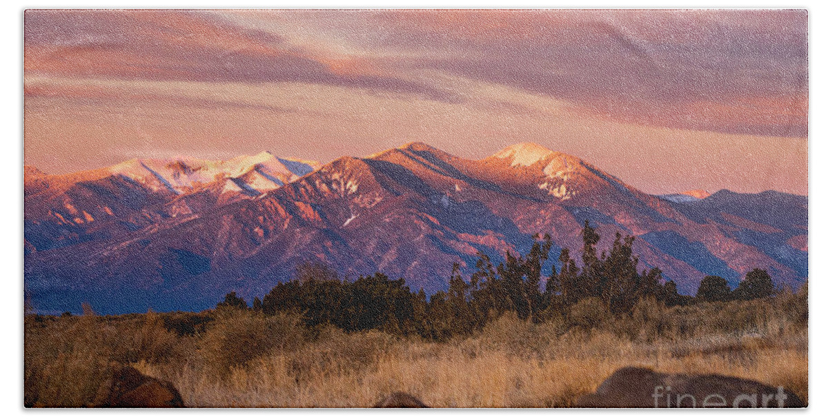 Taos Hand Towel featuring the photograph Sangre de Cristo Sunset by Elijah Rael