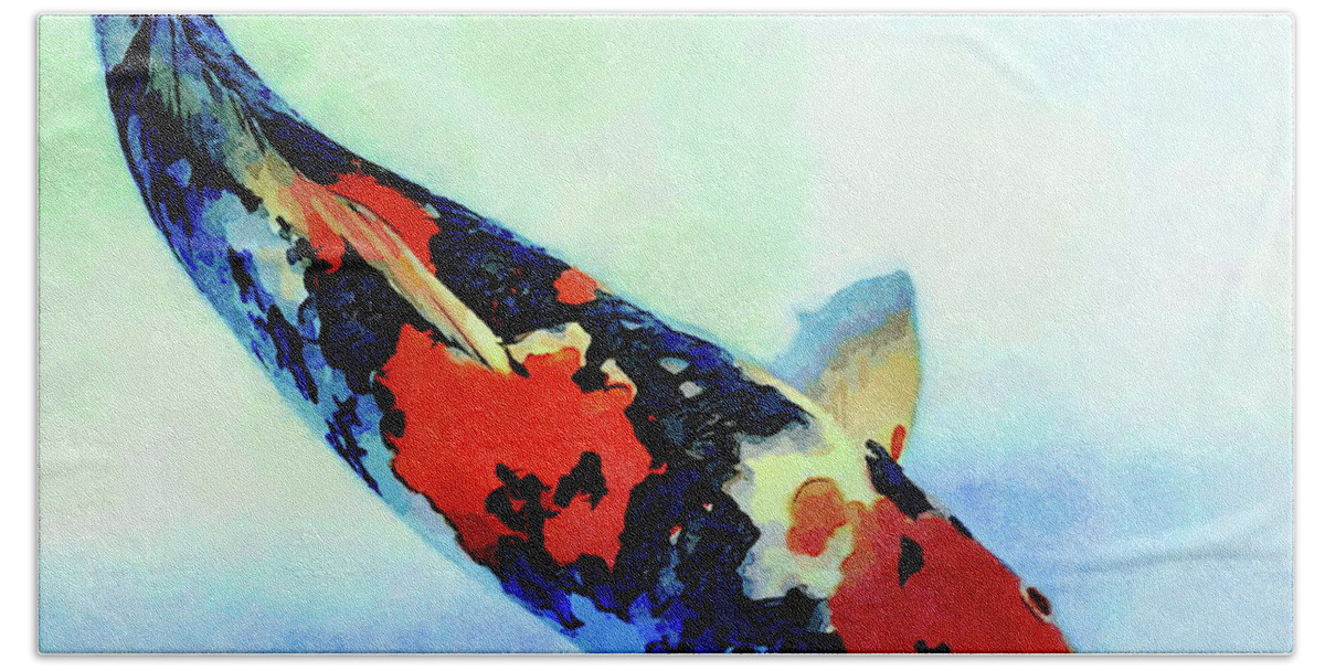 Koi Hand Towel featuring the painting Sanke Koi by Russ Harris