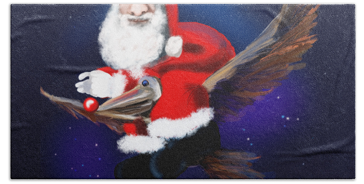 Santa Claus Bath Towel featuring the digital art Santa and Pelican Airways by Doug Gist