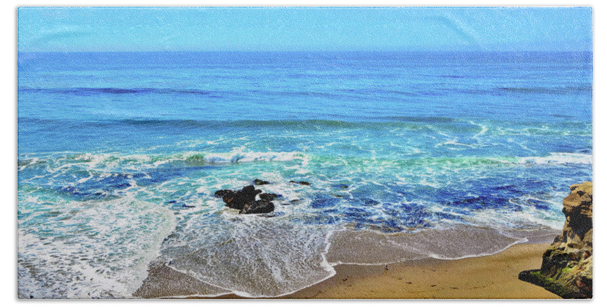 Beach Hand Towel featuring the photograph Santa Cruz Private Beach by Marilyn MacCrakin