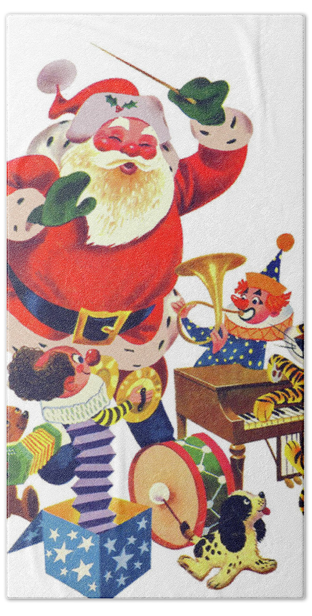 Santa Claus Hand Towel featuring the digital art Santa Little Orchestra by Long Shot
