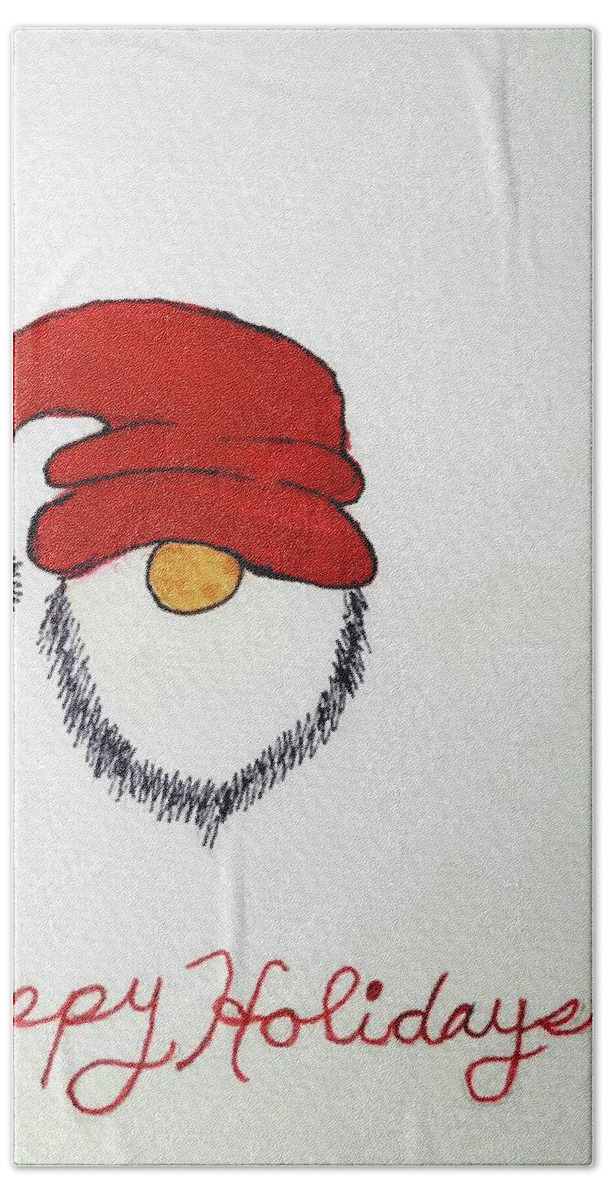Santa Hand Towel featuring the painting Santa says, Happy Holidays by Shady Lane Studios-Karen Howard