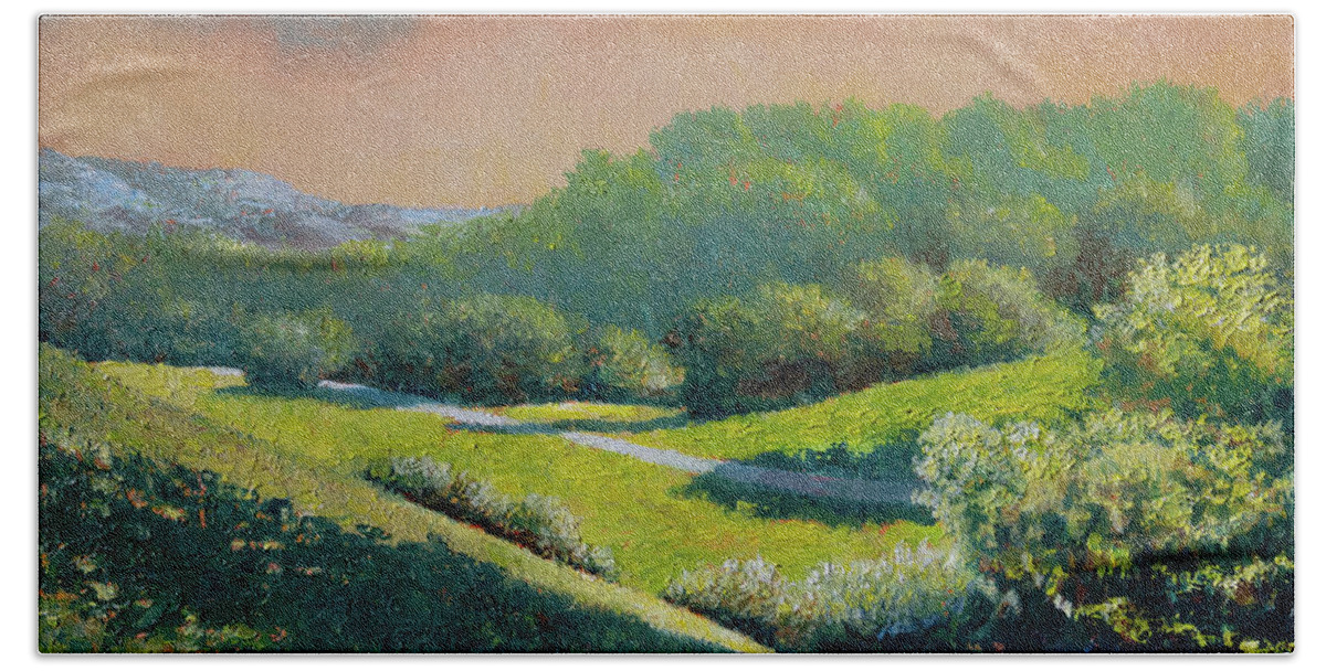 Landscape Bath Towel featuring the painting Santa Ynez Spring Morning by Douglas Castleman