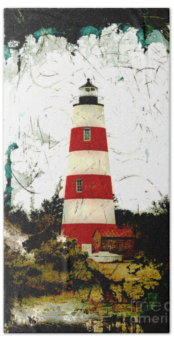Lighthouse Bath Towel featuring the photograph Sapelo Island Lighthouse Folk Art by Sea Change Vibes