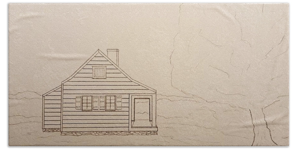 Sketch Bath Towel featuring the drawing Saratoga Farmhouse by John Klobucher