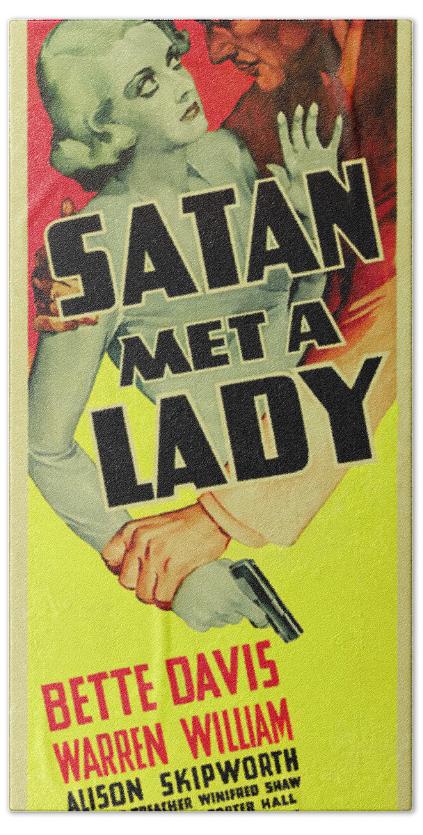 Bette Davis Hand Towel featuring the mixed media ''Satan Met a Lady'', with Bette Davis, 1936 by Movie World Posters