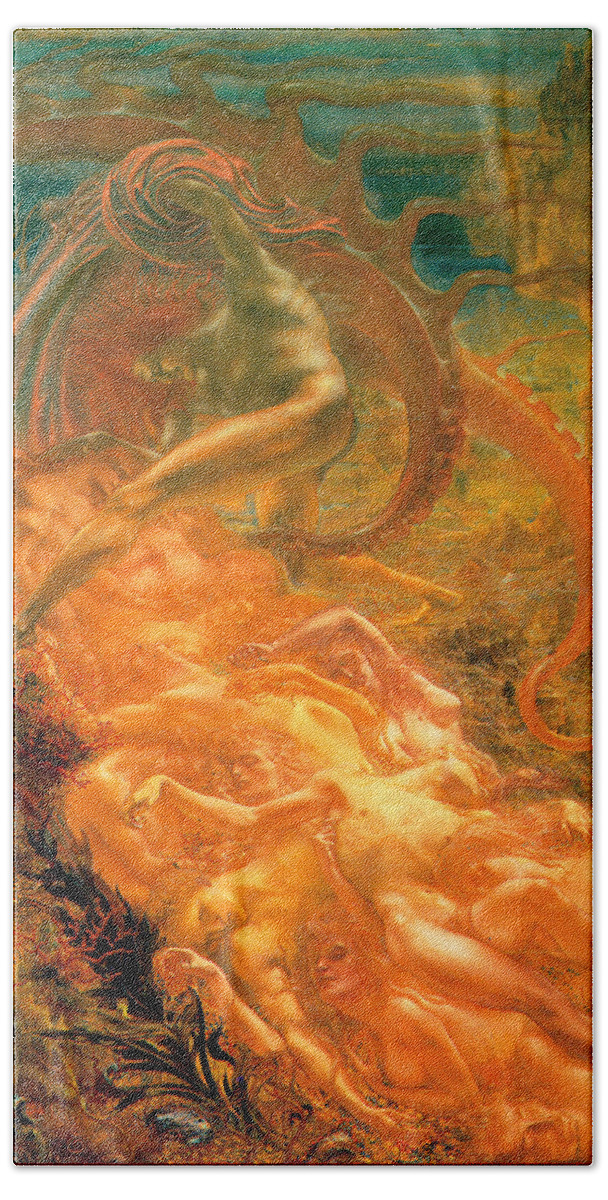 Sathan Bath Towel featuring the painting Satans Treasures Les Tresors de Sathan 1895 by Jean Delville