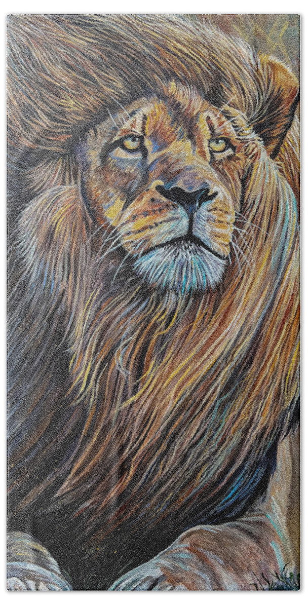 Lion Bath Towel featuring the painting Savannah Winds by Mark Ray