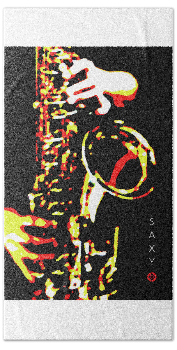 Saxophone Image Posters Bath Towel featuring the digital art Saxy Black Poster by David Davies