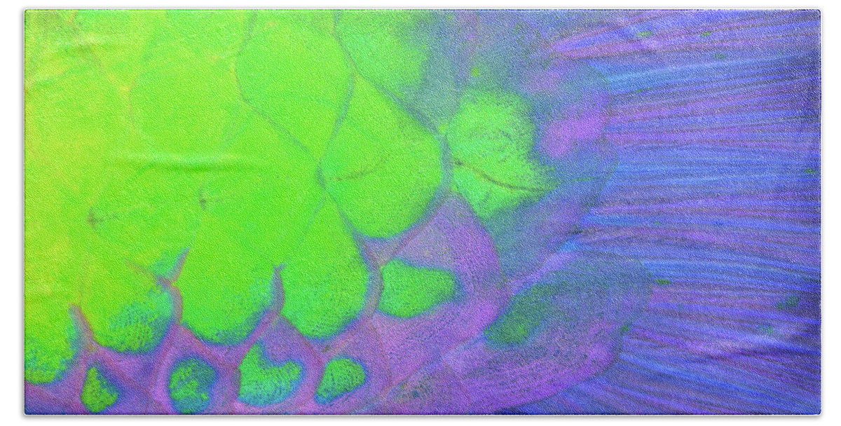 Parrotfish Hand Towel featuring the photograph Scales in green and purple by Artesub