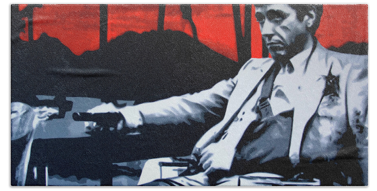 Man Hand Towel featuring the painting Scarface by Hood MA Central St Martins London