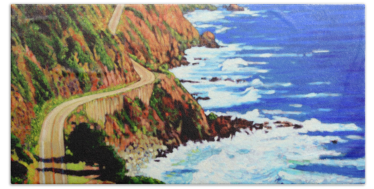 Ocean Bath Towel featuring the painting Scenic Road Home by John Lautermilch