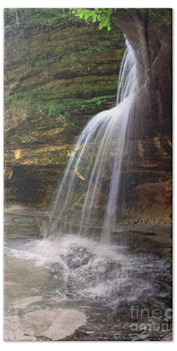 River Hand Towel featuring the photograph Scenic View Under Side Waterfall La Salle Canyon Starved Rock IL by Pete Klinger