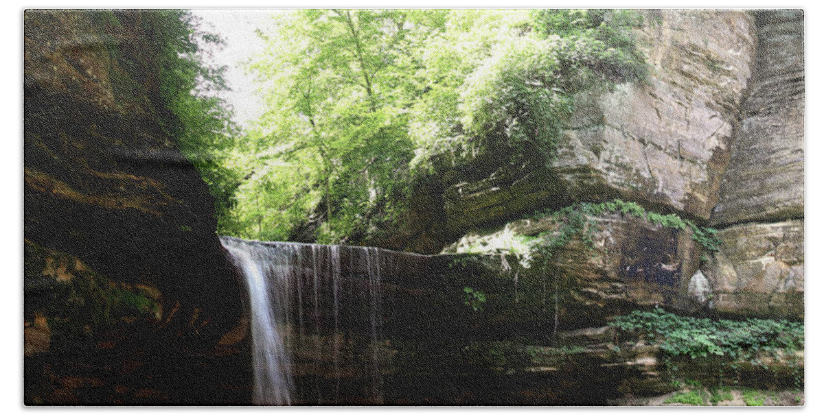 River Bath Towel featuring the photograph Scenic View Waterfall La Salle Canyon Starved Rock IL by Pete Klinger