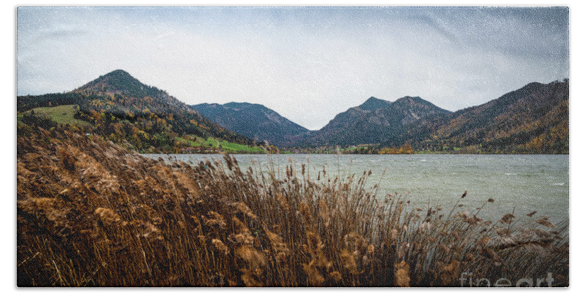 Schliersee Bath Towel featuring the photograph Schliersee on a windy day by Hannes Cmarits
