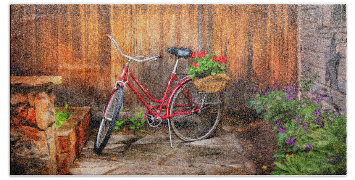 Bicycle Bath Towel featuring the photograph Schwinn Flower Garden Bicycle by Craig J Satterlee
