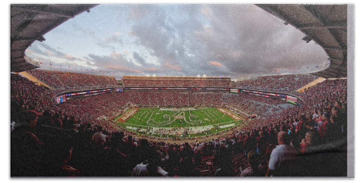 Gameday Bath Towel featuring the photograph Script A Out Bryant-Denny Stadium by Kenny Glover