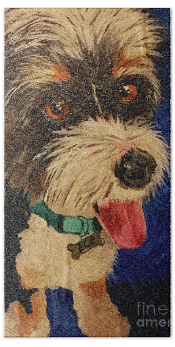 Dog Hand Towel featuring the painting Scruffy by Deb Arndt