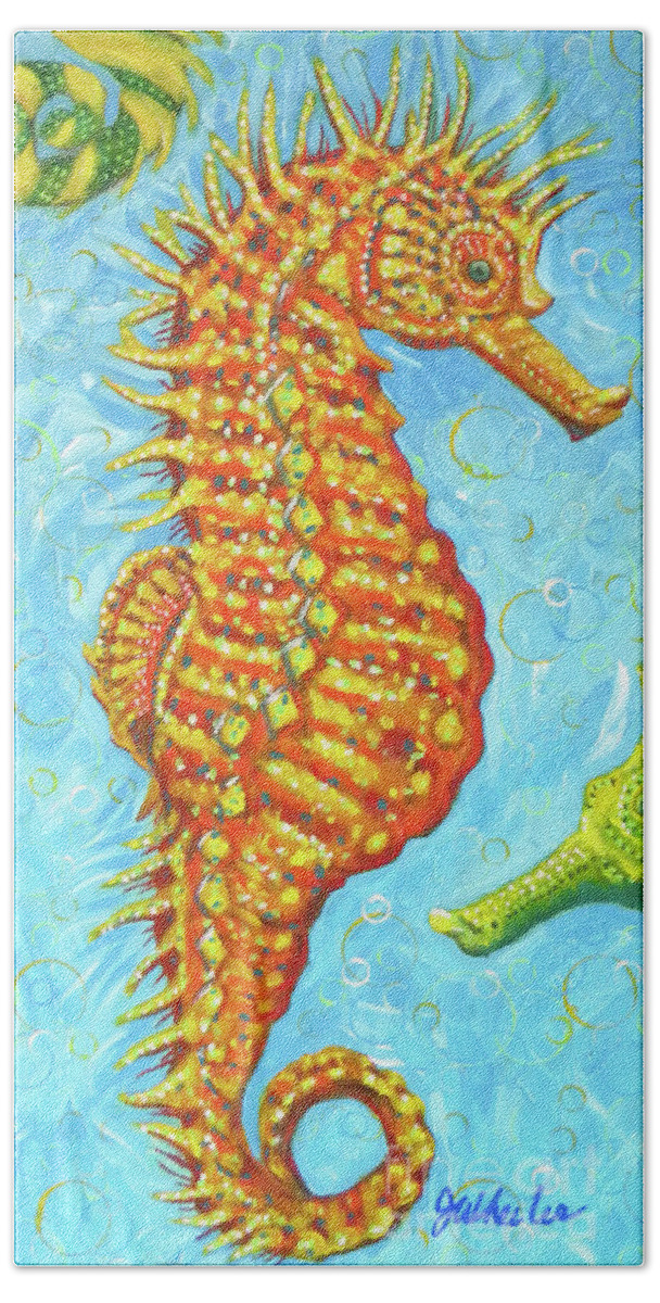 Seahorse Hand Towel featuring the painting Sea Dragon by JoAnn Wheeler