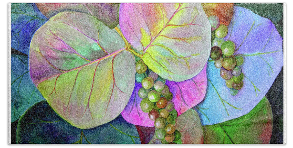 Painting Bath Towel featuring the painting Sea Grapes by Mariarosa Rockefeller