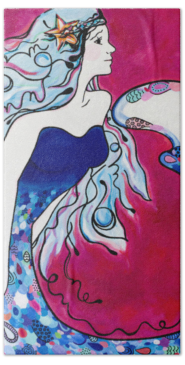 Mermaid Bath Towel featuring the painting Sea Princess by Beth Ann Scott
