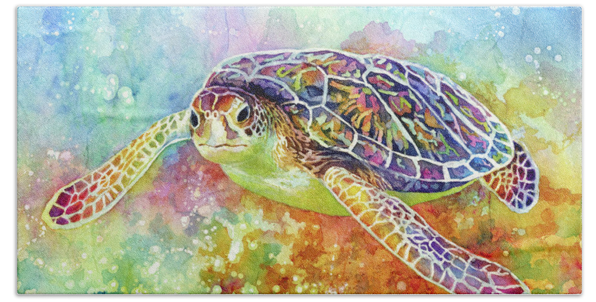 Urtle Bath Towel featuring the painting Sea Turtle 3-pastel colors by Hailey E Herrera