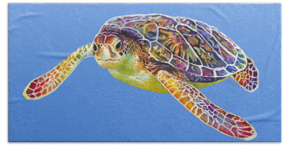 Turtle Bath Towel featuring the painting Sea Turtle 3 - solid background by Hailey E Herrera