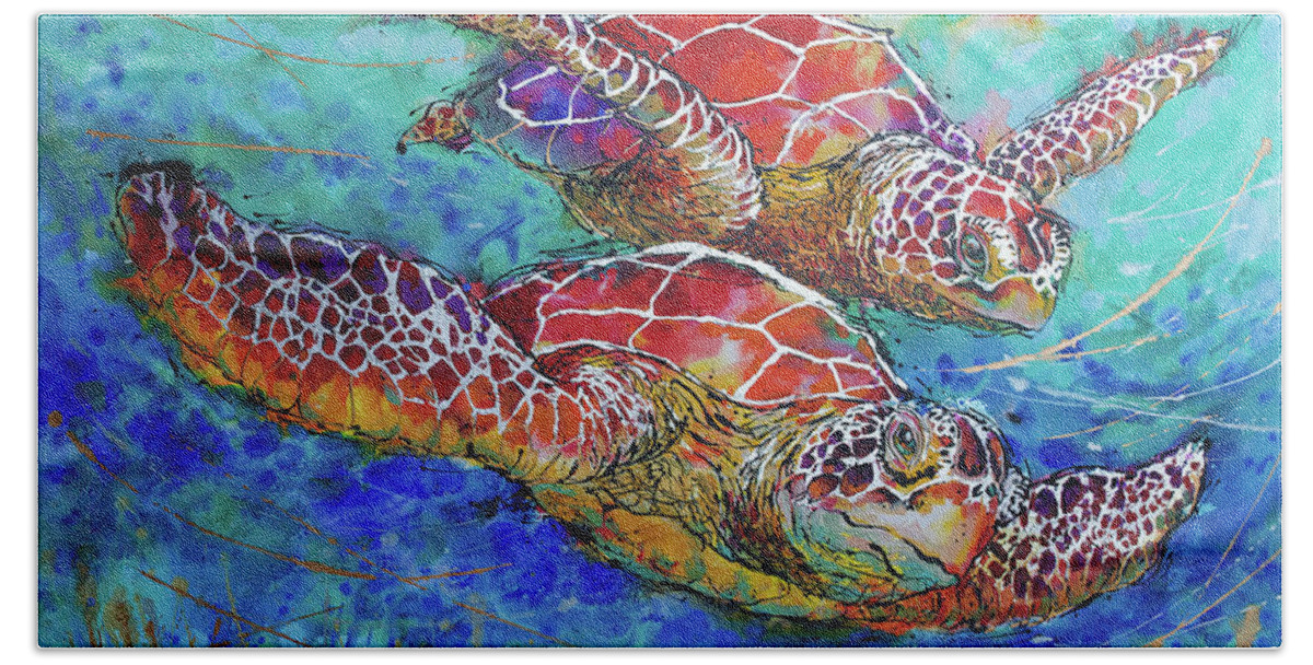  Bath Towel featuring the painting Sea Turtle Buddies II by Jyotika Shroff
