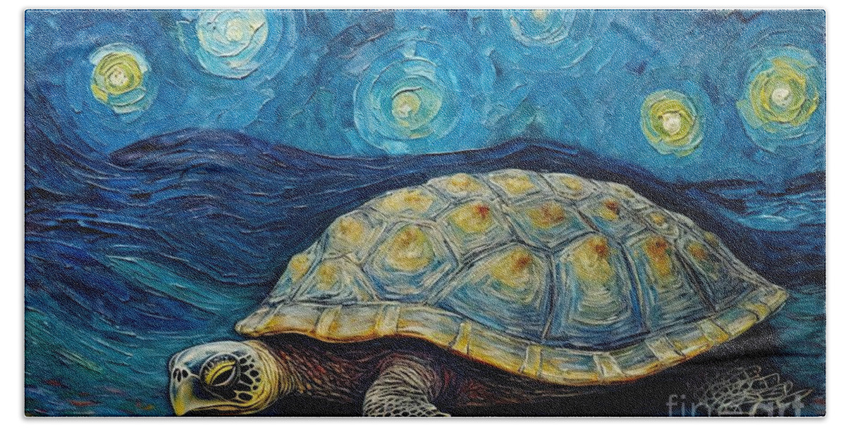 Sea Hand Towel featuring the painting Sea Turtle by N Akkash