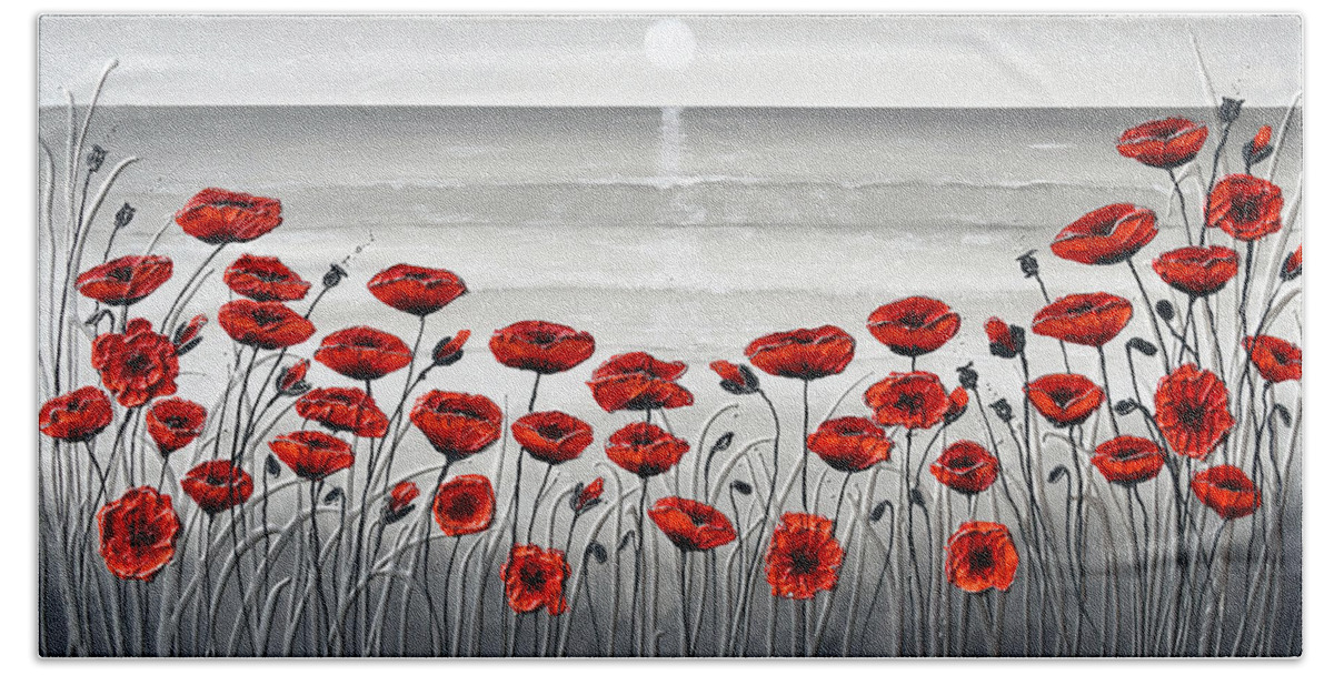 Red Poppies Bath Towel featuring the painting Sea with Red Poppies by Amanda Dagg