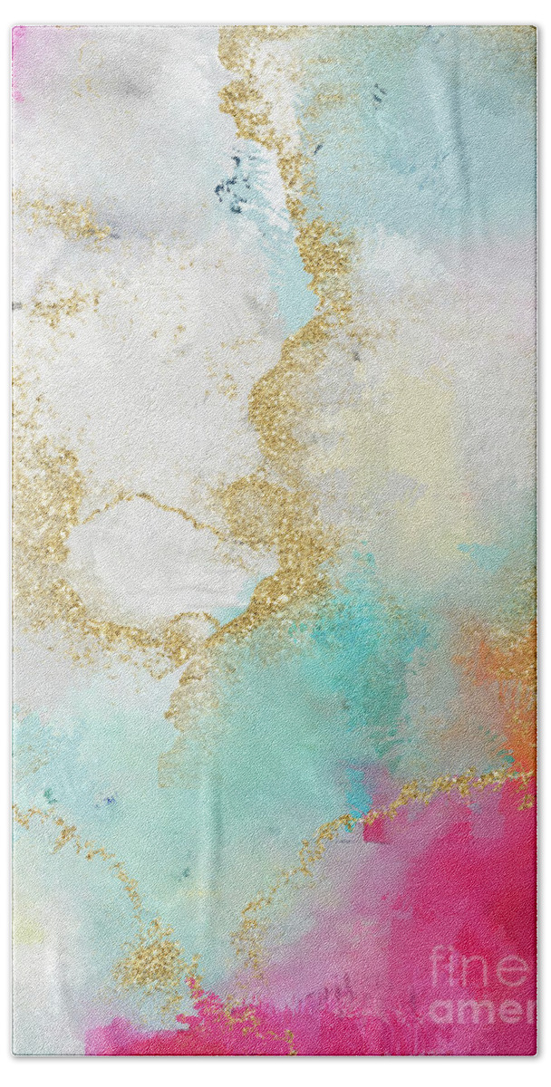 Watercolor Hand Towel featuring the painting Seafoam Green, Pink And Gold by Modern Art