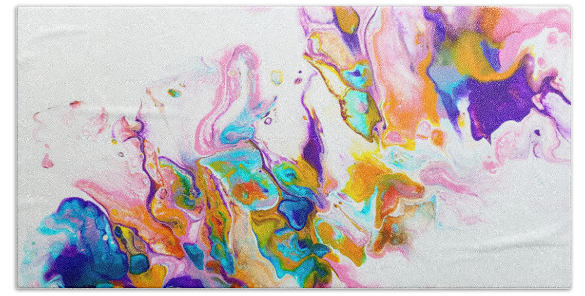 Abstract Hand Towel featuring the painting Reef Butterflies by Christine Bolden