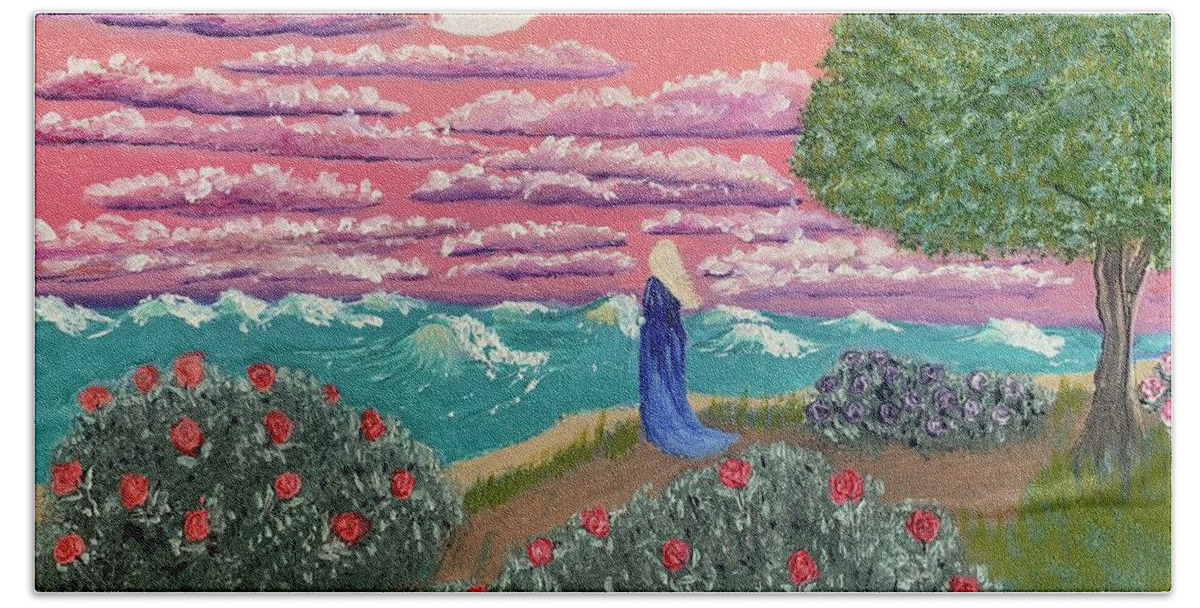 Sea Hand Towel featuring the painting Searching by Lisa White