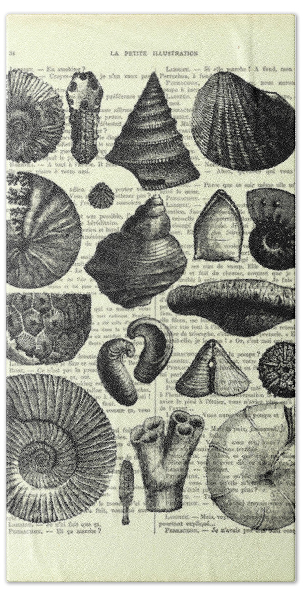 Seashell Bath Sheet featuring the digital art Seashell collection in black and white by Madame Memento