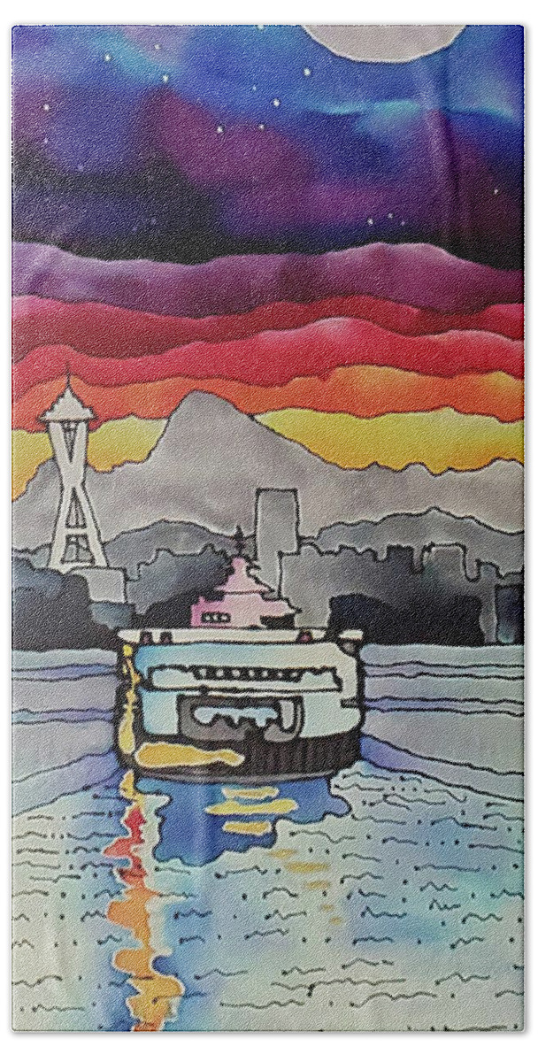 Seattle Ferry Hand Towel featuring the tapestry - textile Seattle Ferry by Karla Kay Benjamin