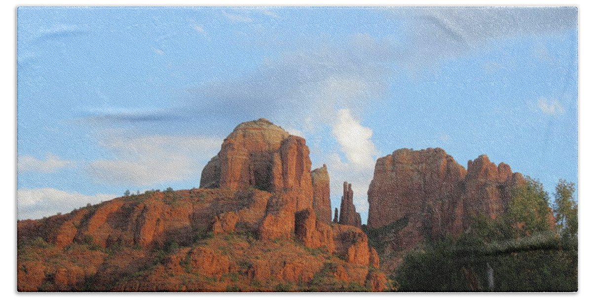 Sedona Hand Towel featuring the photograph Sedona Cathedral Rock Glowing by Mars Besso