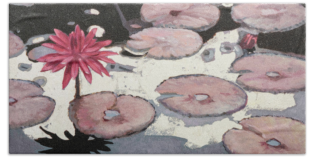 Water Lilies Bath Towel featuring the painting Seerosen, Blumen by Uwe Fehrmann