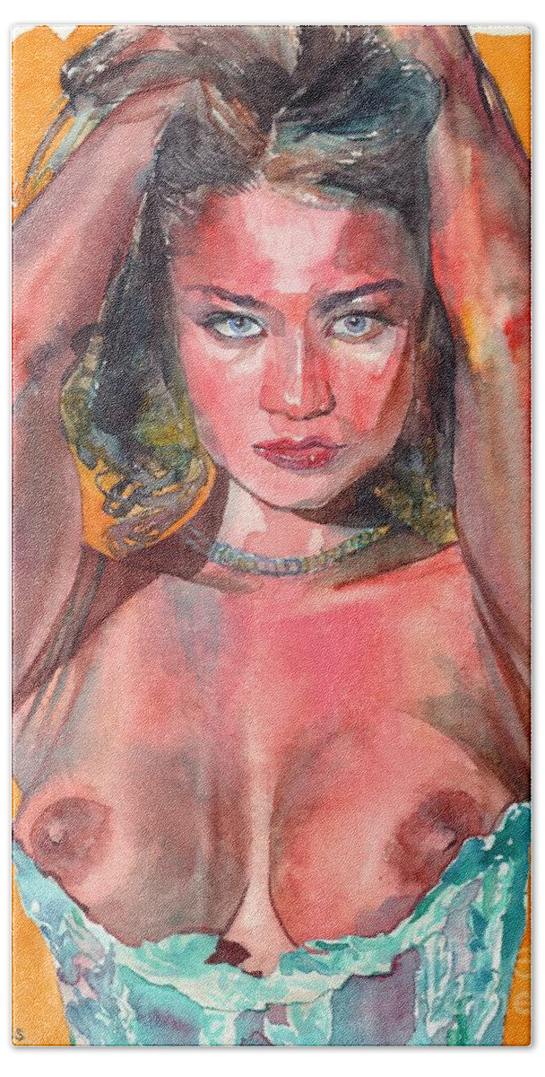 Nude Bath Towel featuring the painting Selena by Suzann Sines
