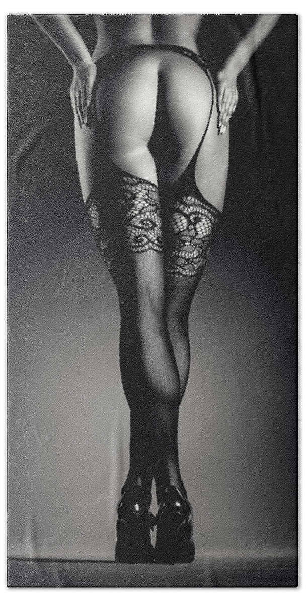 Woman Hand Towel featuring the photograph Sensual legs in stockings by Johan Swanepoel