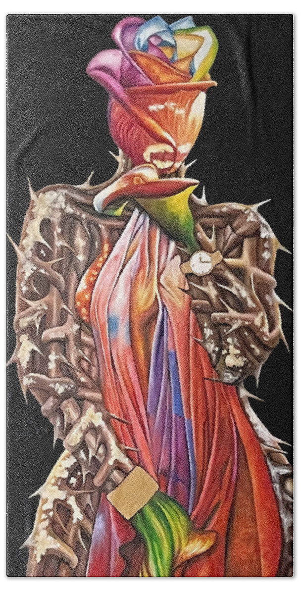 Flowers Hand Towel featuring the painting SENSUALITY3 The Glamour and The Thorns by O Yemi Tubi