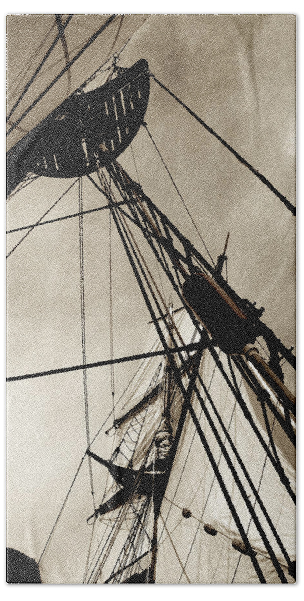 Sailing Hand Towel featuring the photograph Sepia Rigging by Tammy Hankins