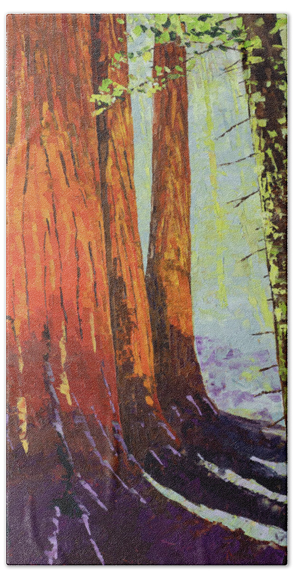 Landscape Hand Towel featuring the painting Sequoia Trio by Mark Ross