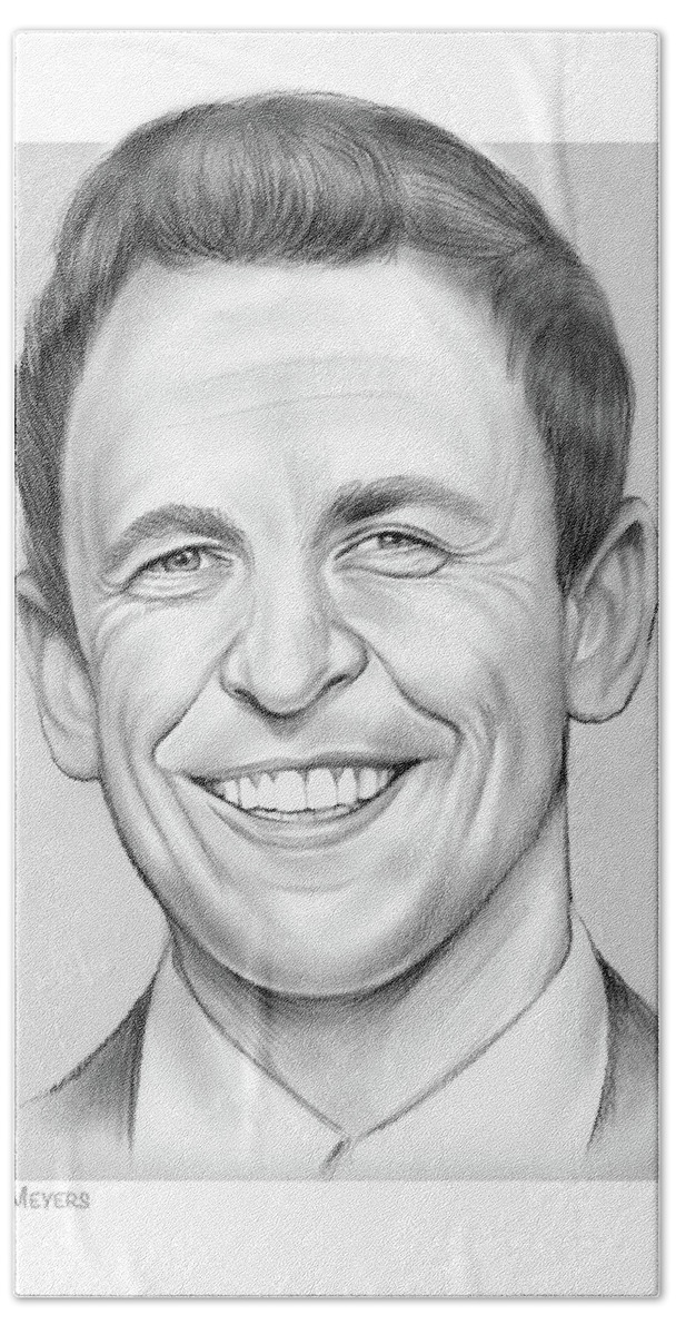 Seth Meyers Bath Towel featuring the drawing Seth Meyers by Greg Joens