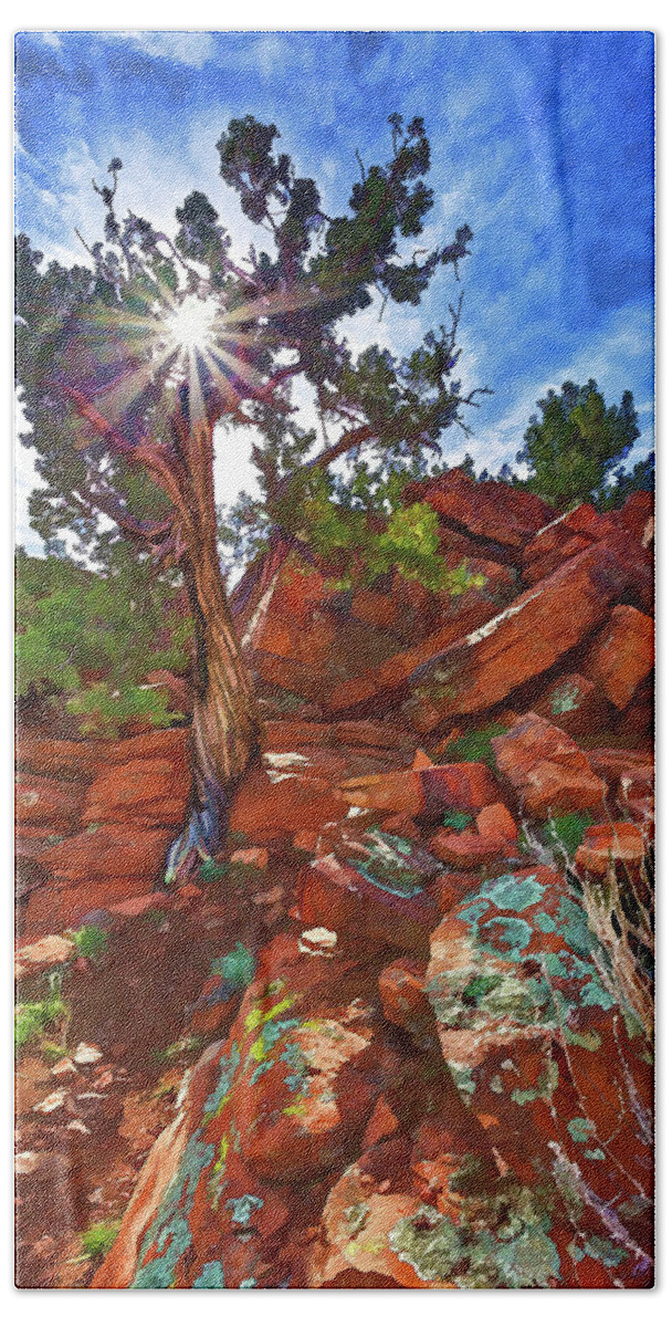 Sedona Scenery Hand Towel featuring the photograph Shaman's Dome Juniper by ABeautifulSky Photography by Bill Caldwell